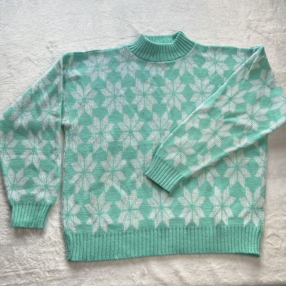 Alicia petite Mint Green vintage snowflake holiday Sweater women's size large